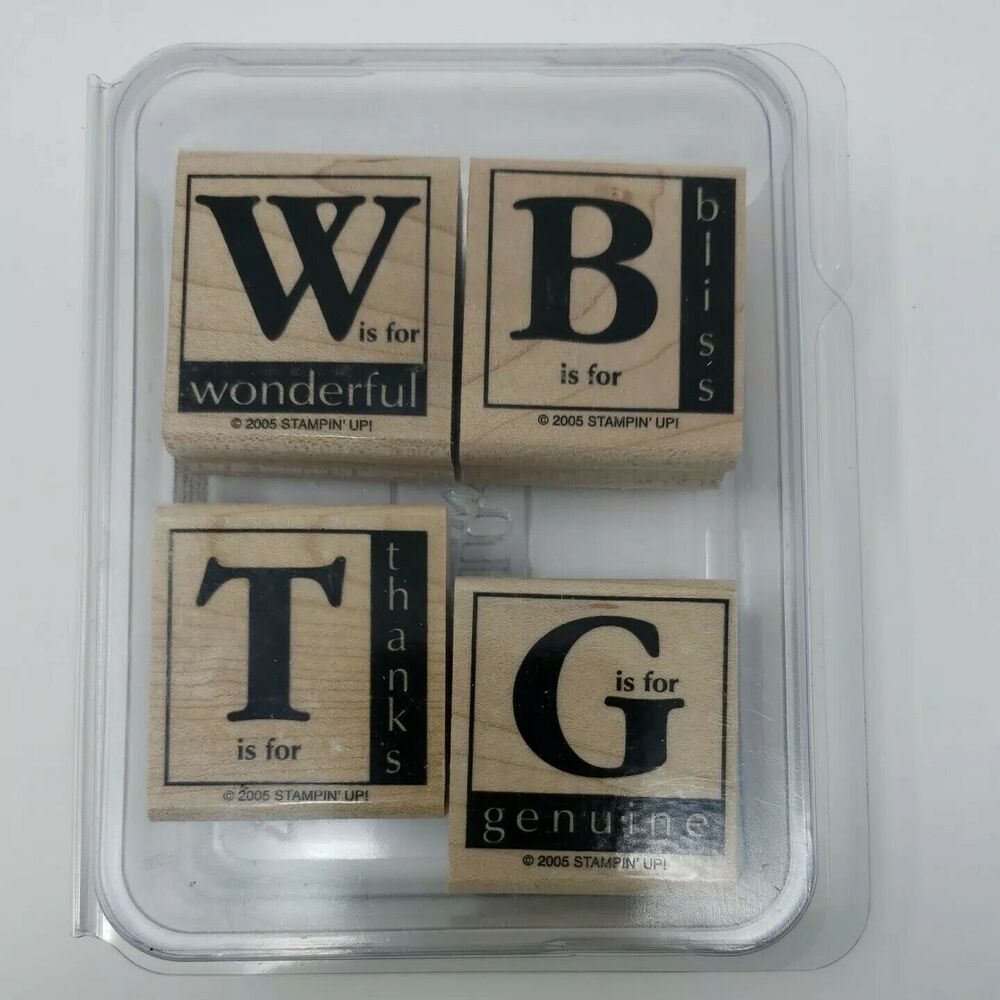 Stampin Up AROUND THE BLOCK Wood Rubber Stamps 2005 Set of 4 Collectible